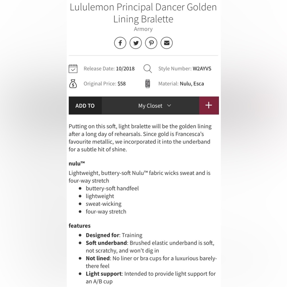 Lululemon | Light Army Green Principal Dancer Golden Lining Bralette - Picture 4 of 8